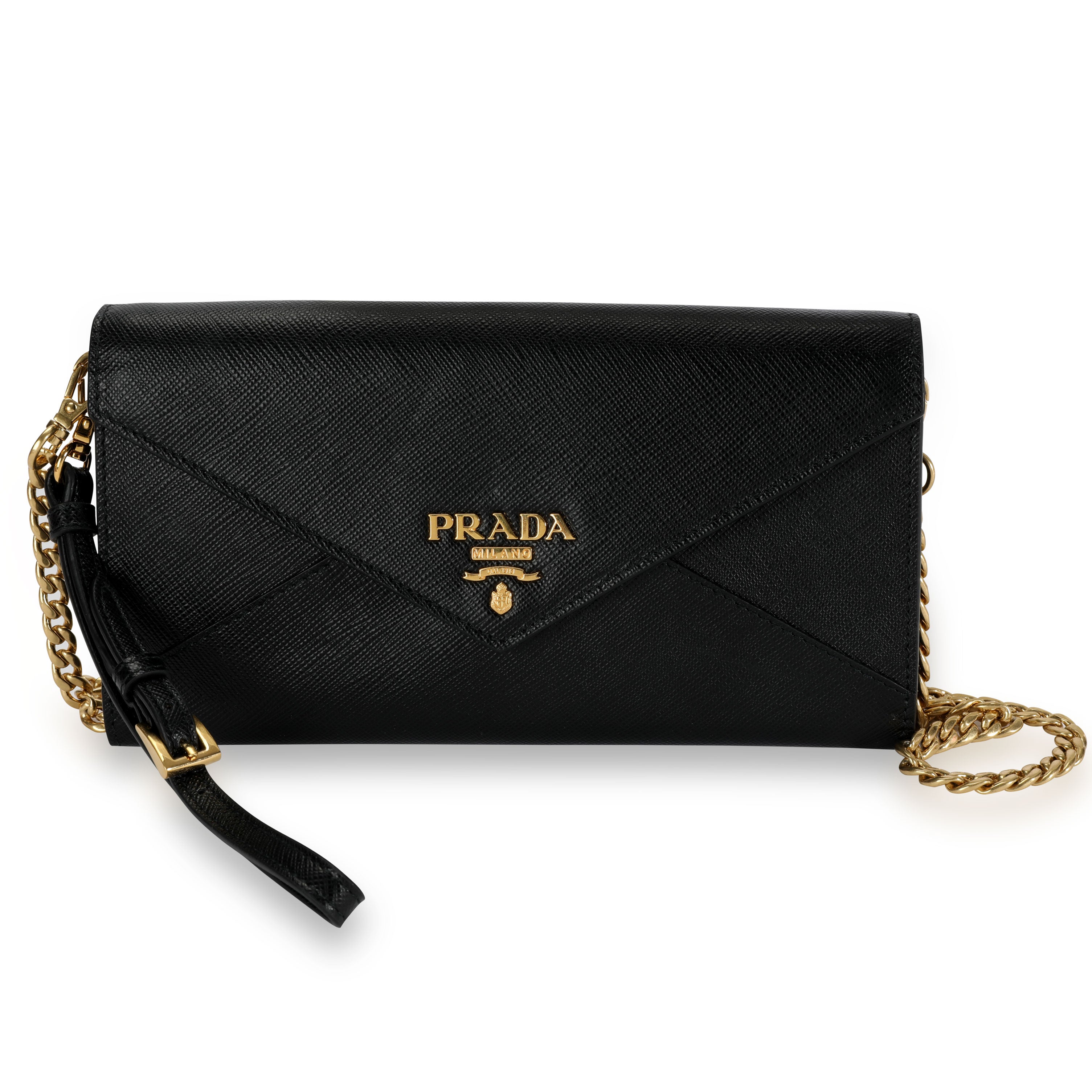 new PRADA pink diamond envelop gold logo wallet on chain crossbody clutch  bag