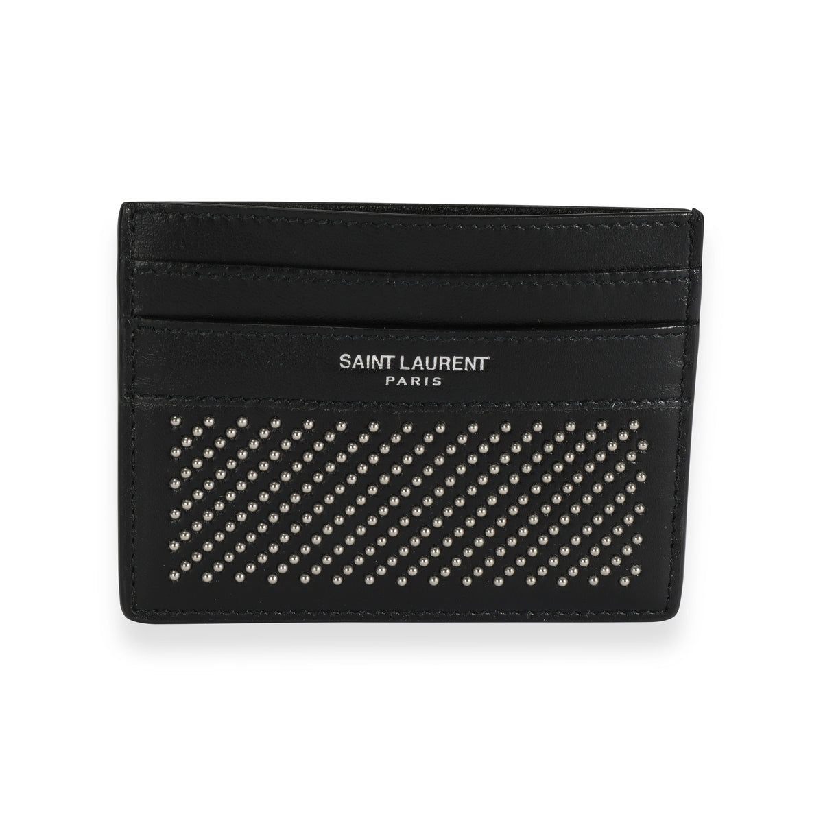 Saint Laurent Black Leather Studded Card Case