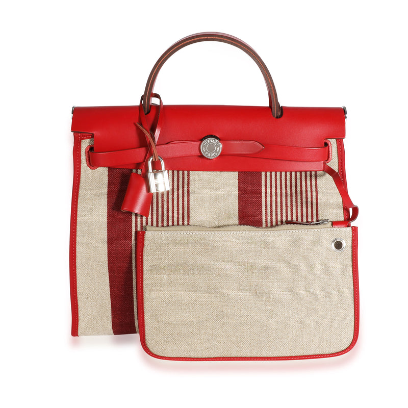 Hermès Rouge Piment Vache Hunter & Ecru Canvas Vibration Herbag 31 PHW