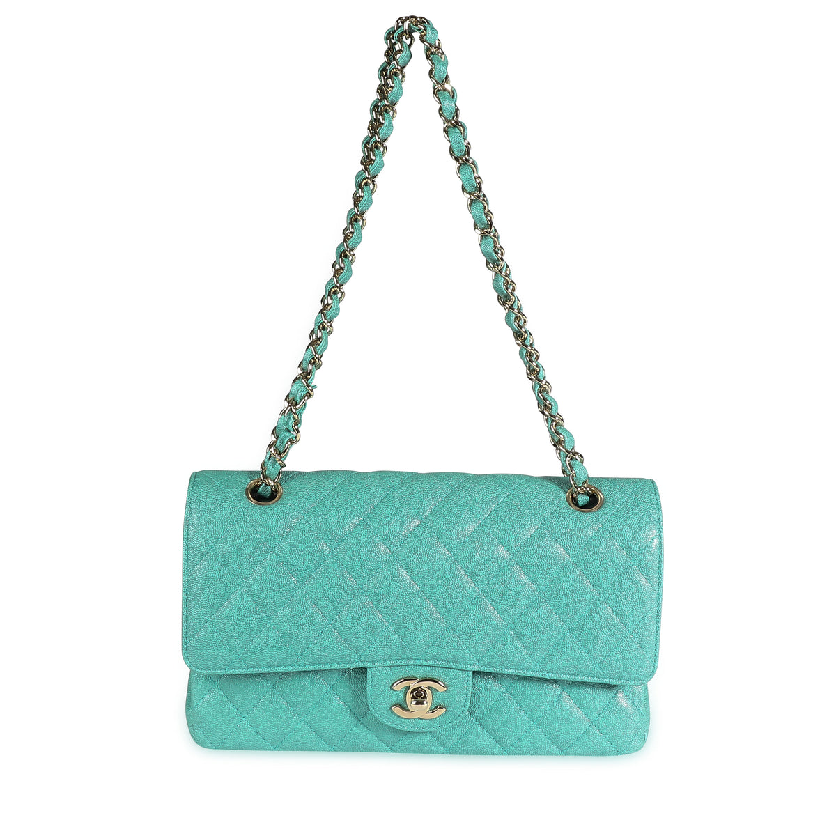 Chanel Iridescent Mermaid Green Quilted Caviar Medium Classic Double Flap  Bag