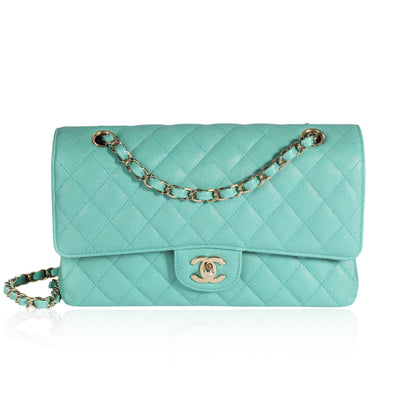 Chanel Iridescent Mermaid Green Quilted Caviar Medium Classic Double Flap Bag