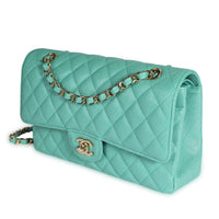 Chanel Iridescent Mermaid Green Quilted Caviar Medium Classic Double Flap Bag