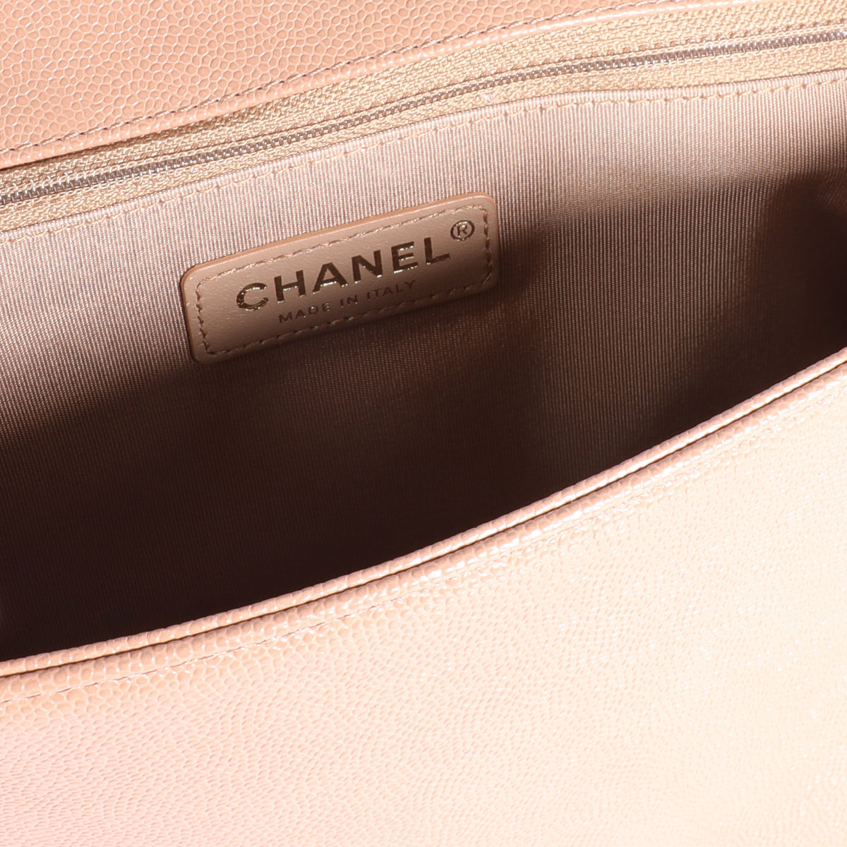 Chanel Dark Beige Chevron Quilted Caviar Medium Boy Bag