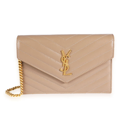 Saint Laurent Dark Beige Grain de Poudre Envelope Chain Wallet