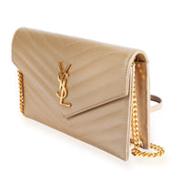 Saint Laurent Dark Beige Grain de Poudre Envelope Chain Wallet