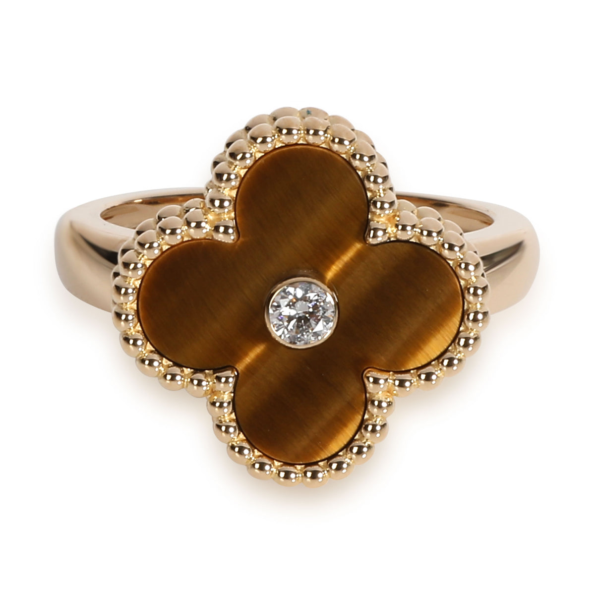 Vintage Alhambra ring 18K yellow gold, Diamond, Tiger Eye - Van Cleef &  Arpels