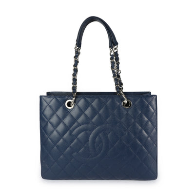 Chanel Blue Marine Quilted Caviar Grand Shopping Tote