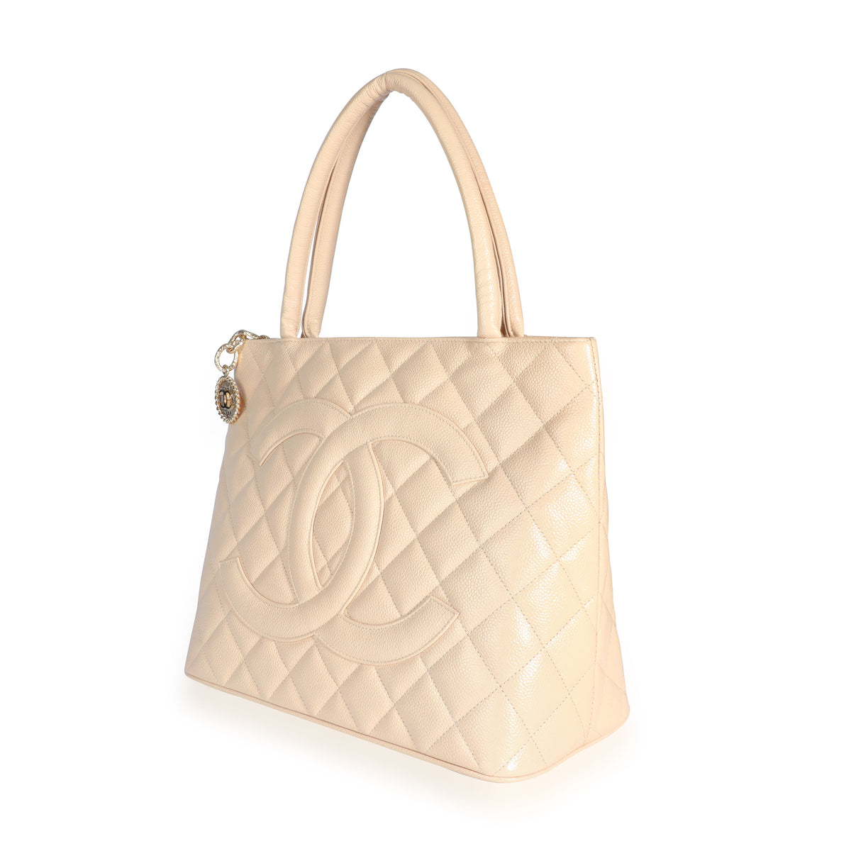 Chanel Beige Quilted Caviar Leather Medallion Tote Bag Chanel