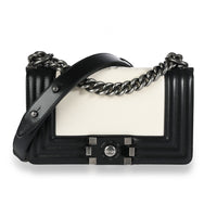 Chanel Black & Cream Calfskin Leather Small Boy Bag