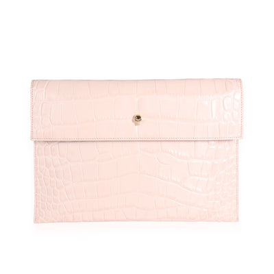 Alexander McQueen Blush Crocodile-Embossed Leather Skull Pouch