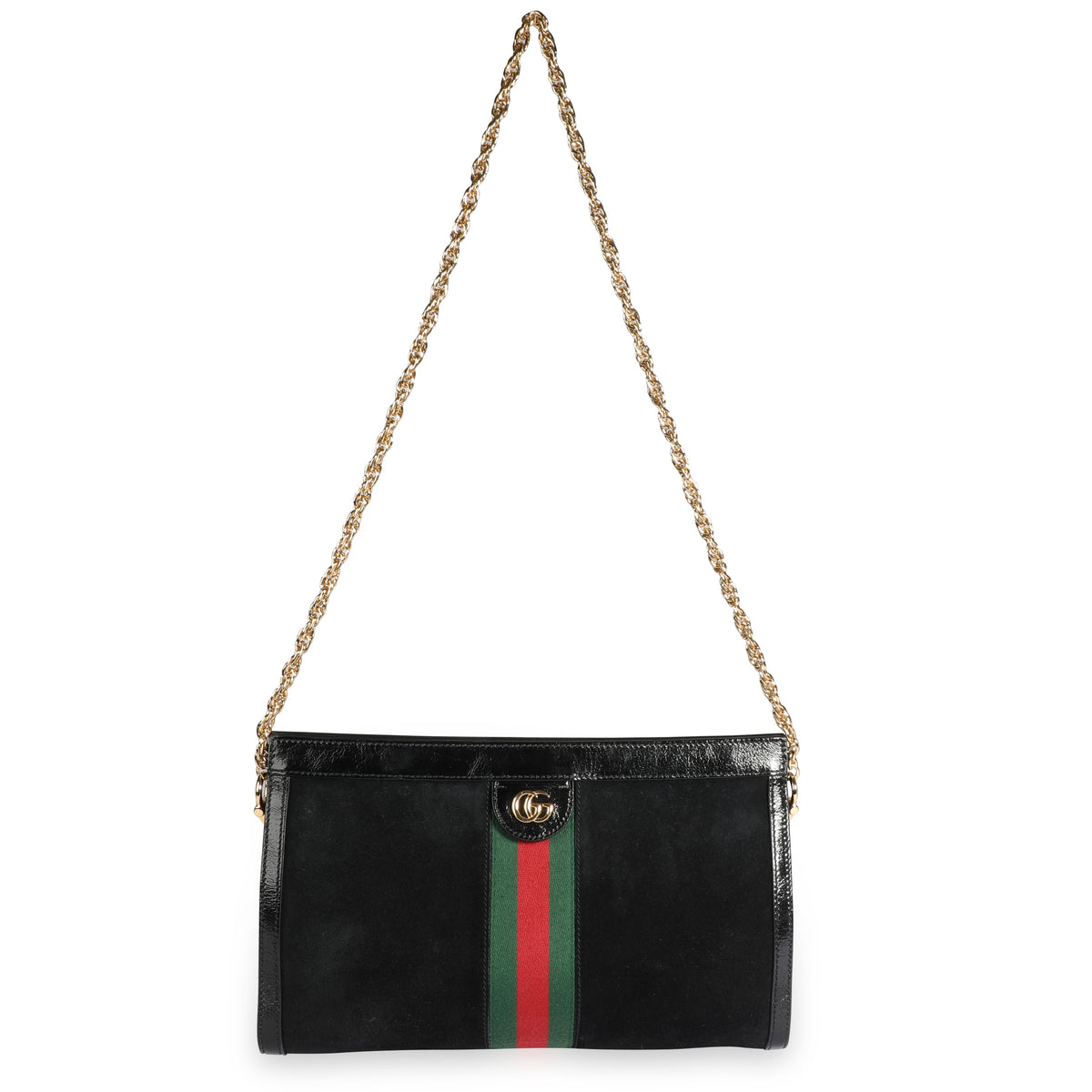 Gucci Black Suede & Patent Leather Ophidia Small Shoulder Bag