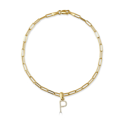 14k Gold & Diamond Initial P Link Bracelet