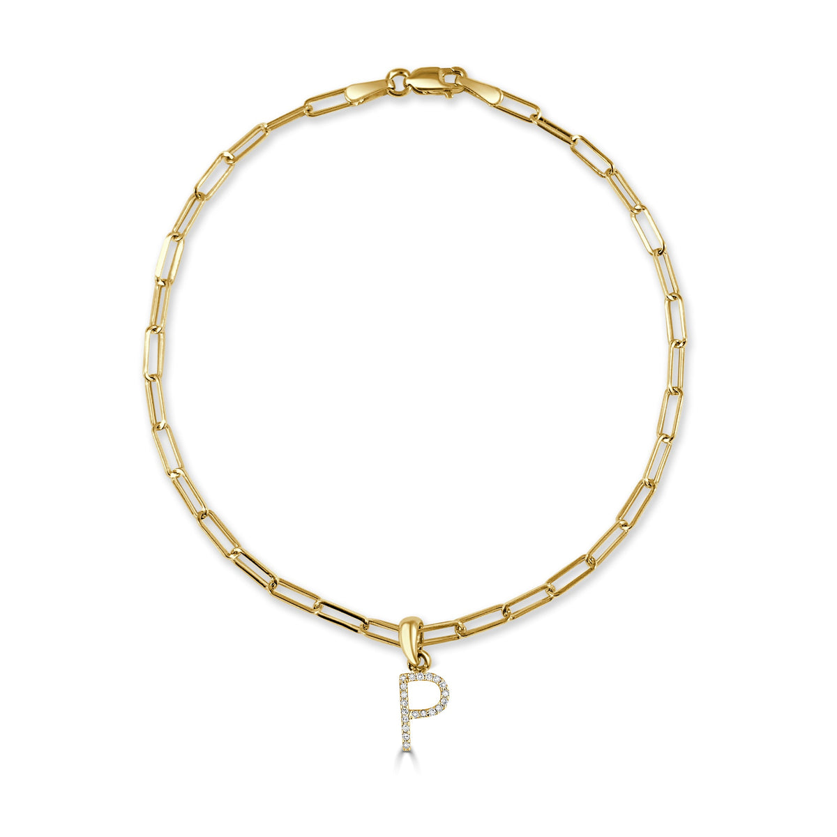 14k Gold & Diamond Initial P Link Bracelet