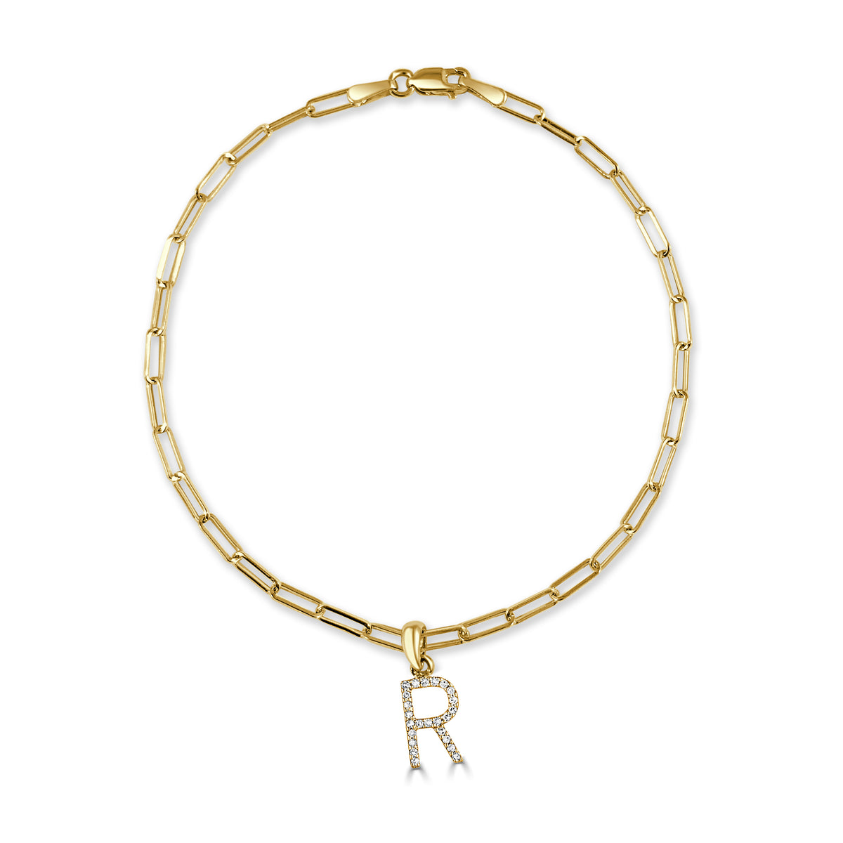 14k Gold & Diamond Initial R Link Bracelet