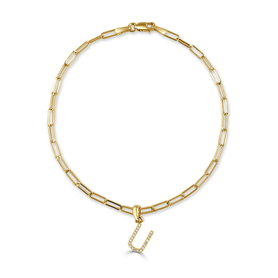 14k Gold & Diamond Initial U Link Bracelet