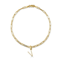 14k Gold & Diamond Initial V Link Bracelet