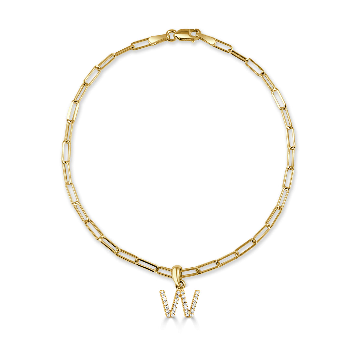 14k Gold & Diamond Initial W Link Bracelet