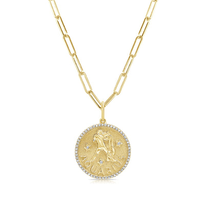 Aquarius Zodiac Diamond Necklace in 14KT Yellow Gold