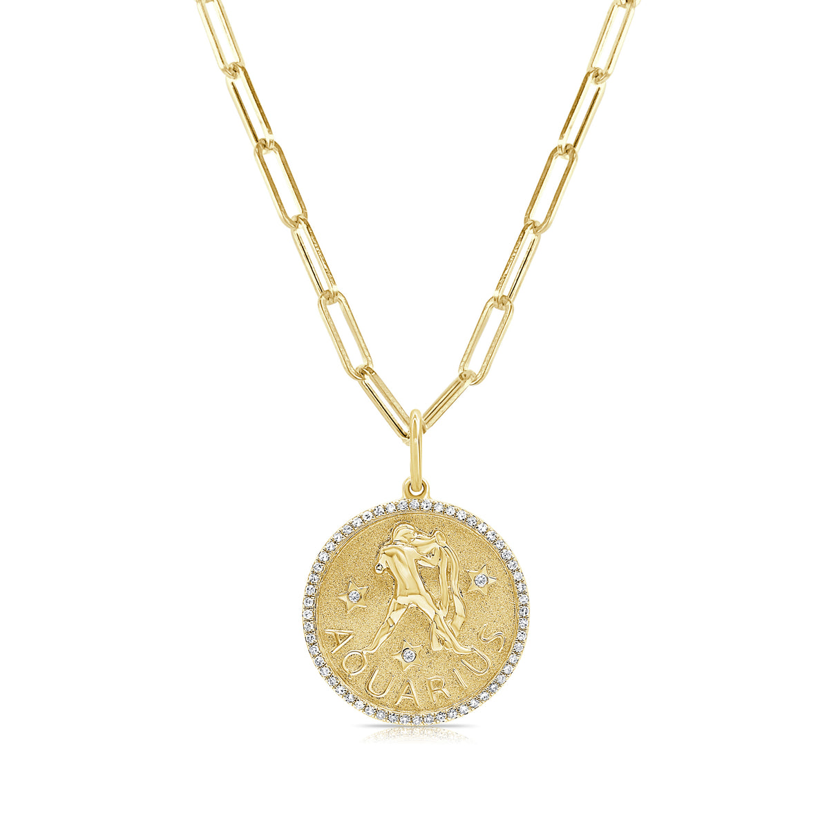 Aquarius Zodiac Diamond Necklace in 14KT Yellow Gold