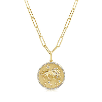 Leo Zodiac Diamond Necklace in 14KT Yellow Gold