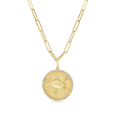 Cancer Zodiac Diamond Necklace in 14KT Yellow Gold