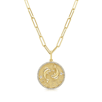 Pisces Zodiac Diamond Necklace in 14KT Yellow Gold