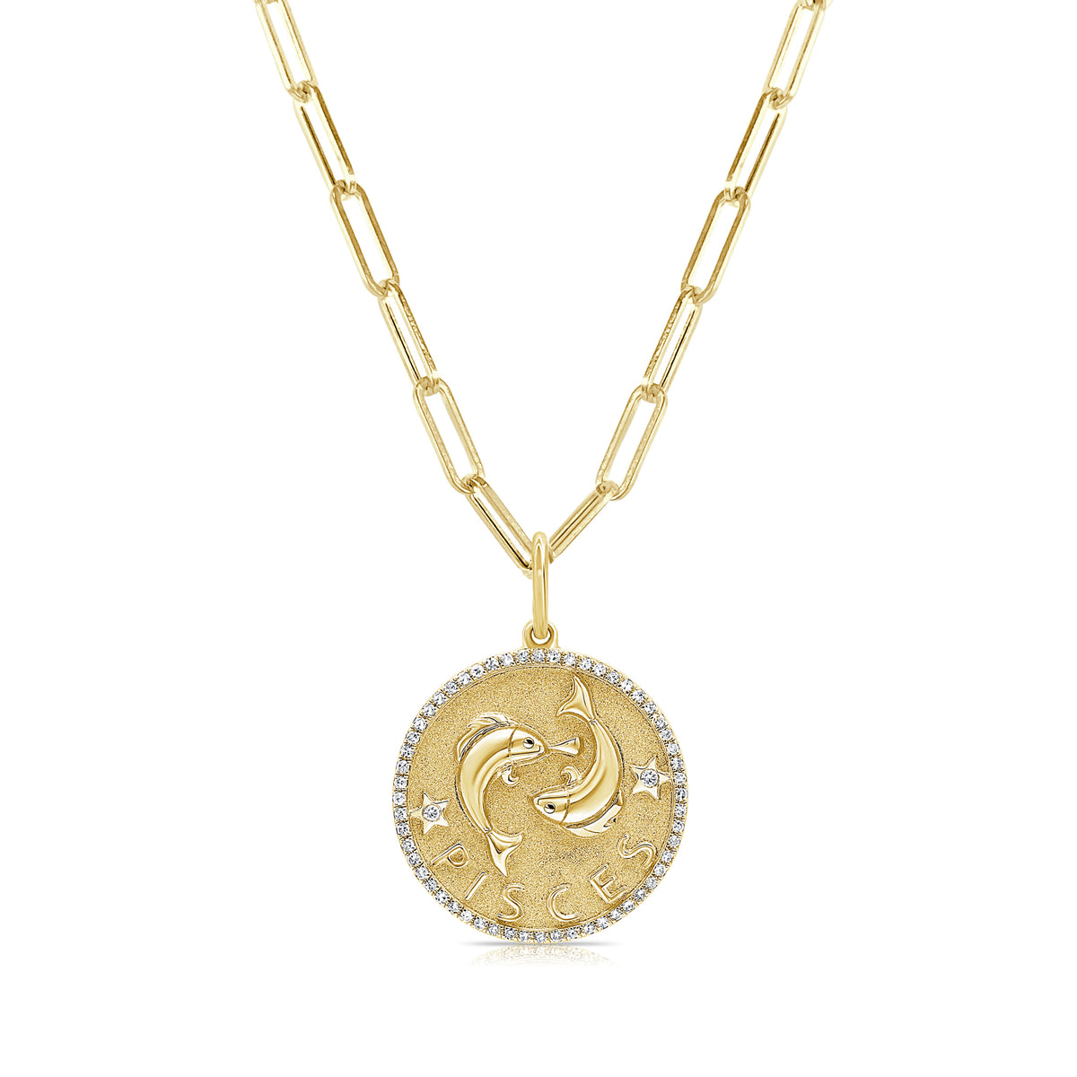 Pisces Zodiac Diamond Necklace in 14KT Yellow Gold