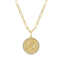 Pisces Zodiac Diamond Necklace in 14KT Yellow Gold