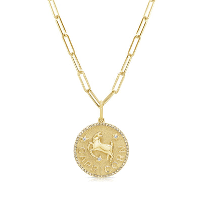 Capricorn Zodiac Diamond Necklace in 14KT Yellow Gold