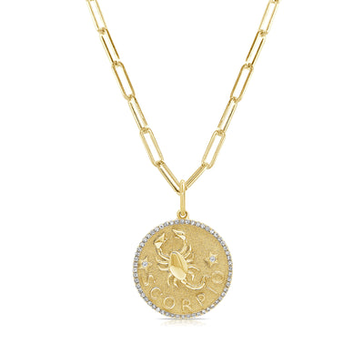 Scorpio Zodiac Diamond Necklace in 14KT Yellow Gold