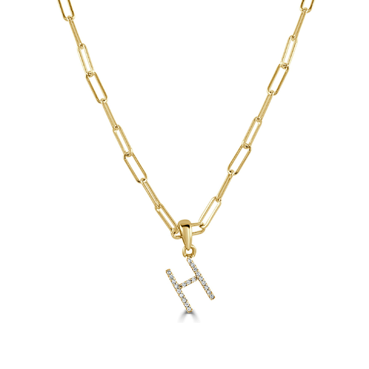 14k Yellow Gold & Diamond Paperclip Initial H Necklace