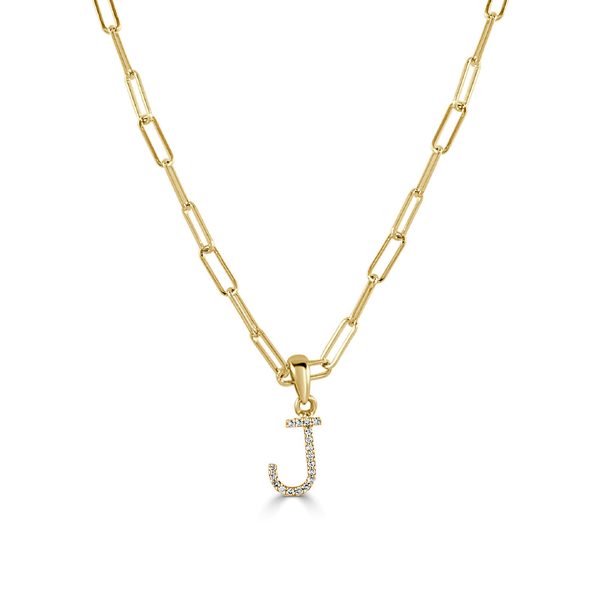 14k Yellow Gold & Diamond Paperclip Initial J Necklace