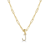 14k Yellow Gold & Diamond Paperclip Initial J Necklace