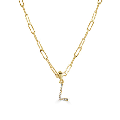 14k Yellow Gold & Diamond Paperclip Initial L Necklace