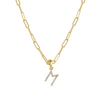 14k Yellow Gold & Diamond Paperclip Initial M Necklace