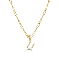 14k Yellow Gold & Diamond Paperclip Initial U Necklace