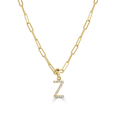 14k Yellow Gold & Diamond Paperclip Initial Z Necklace