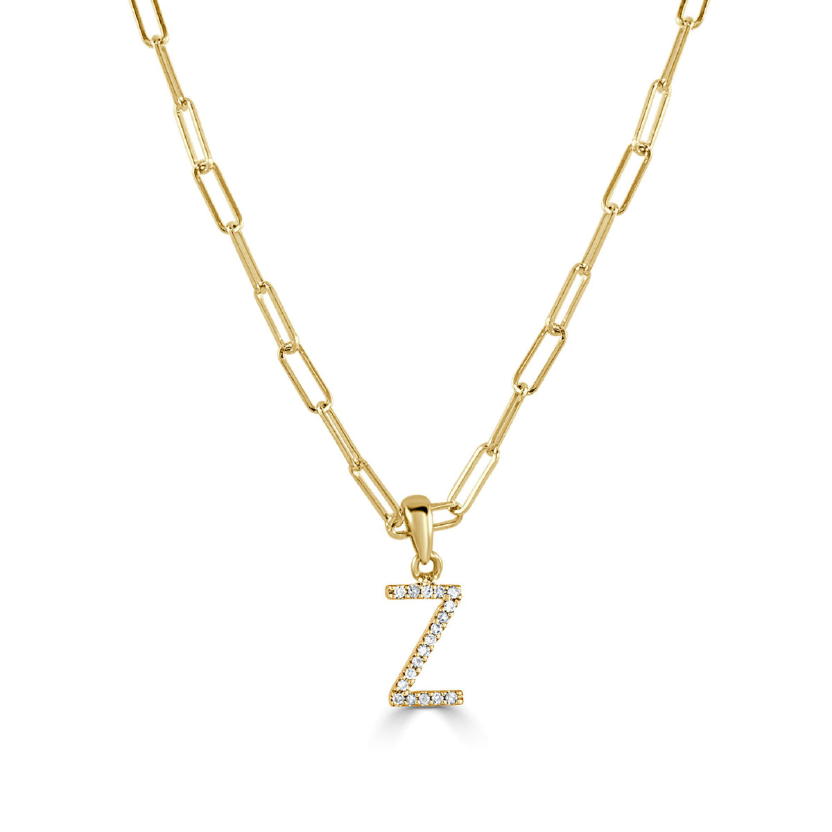 14k Yellow Gold & Diamond Paperclip Initial Z Necklace