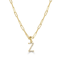 14k Yellow Gold & Diamond Paperclip Initial Z Necklace