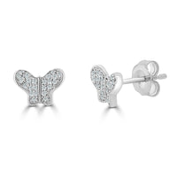 14k White Gold & Diamond Butterfly Studs