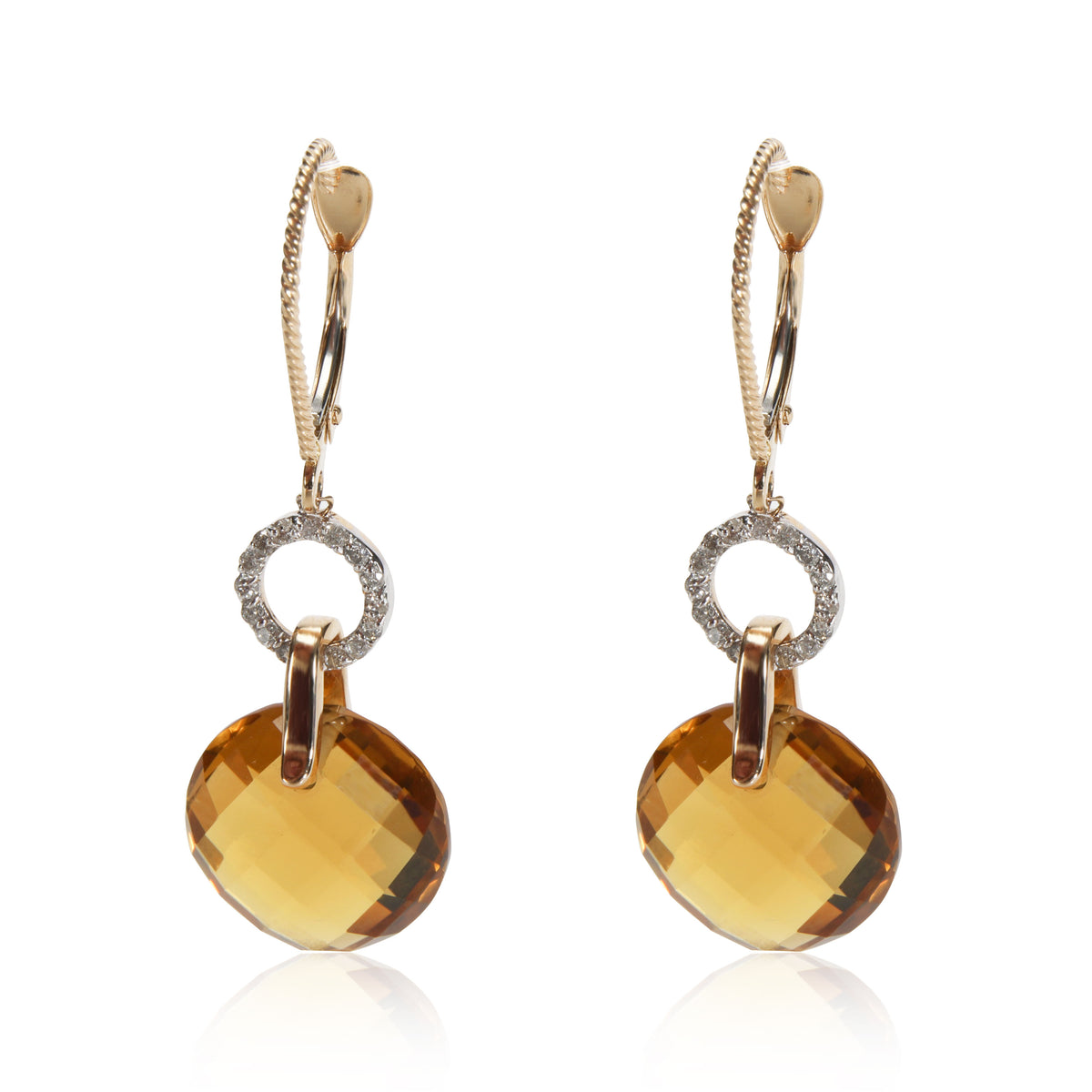 Citrine & Diamond Drop Earring in 14K Yellow Gold Orange 0.16 CTW