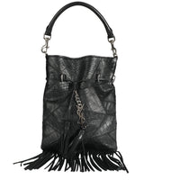 Saint Laurent Black Crocodile-Embossed Leather Anita Fringe Crossbody Bag