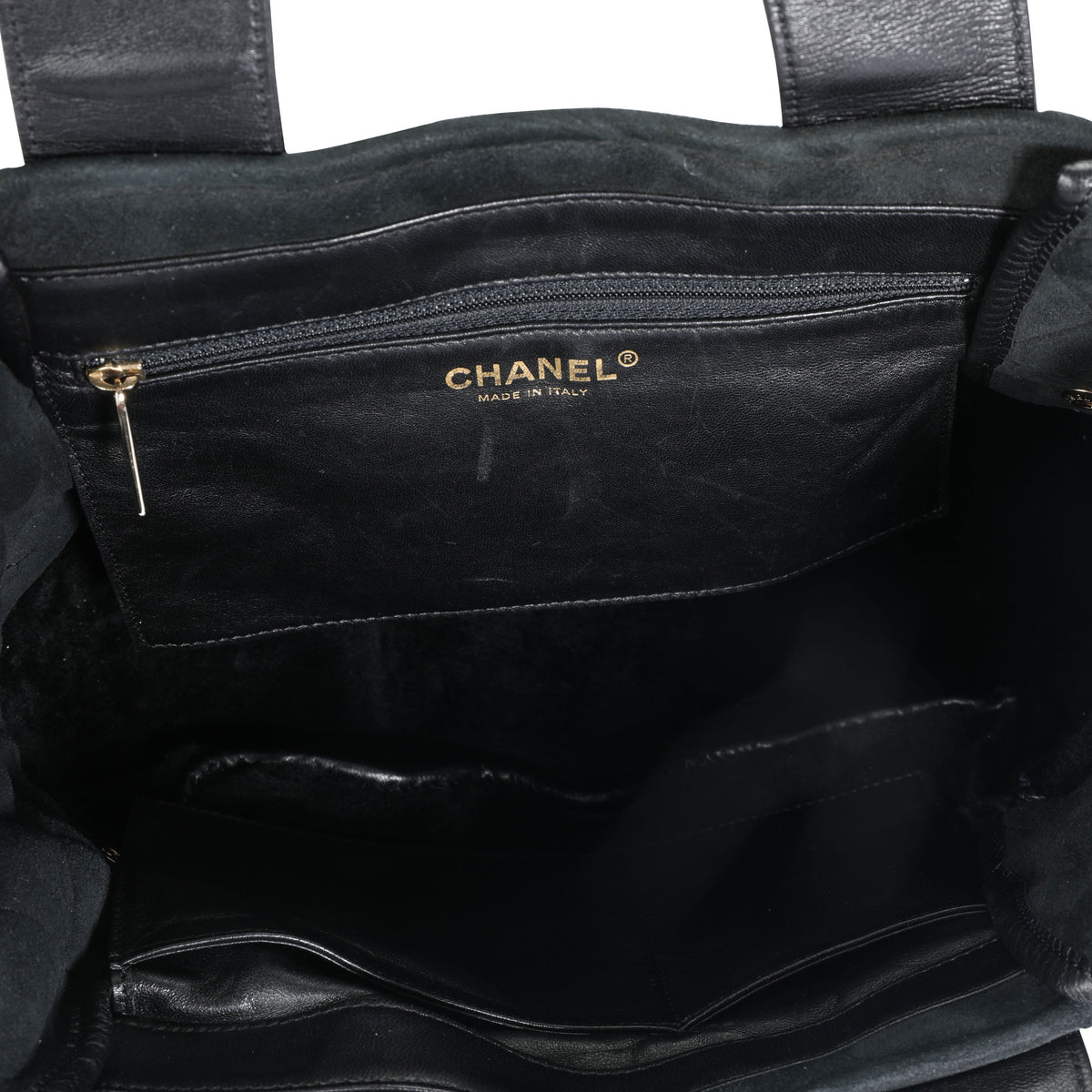 Chanel Black Quilted Shearling & Leather CC Tote