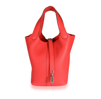 NIB Hermès Rouge De Coeur Clémence Leather Picotin Lock 18 PHW