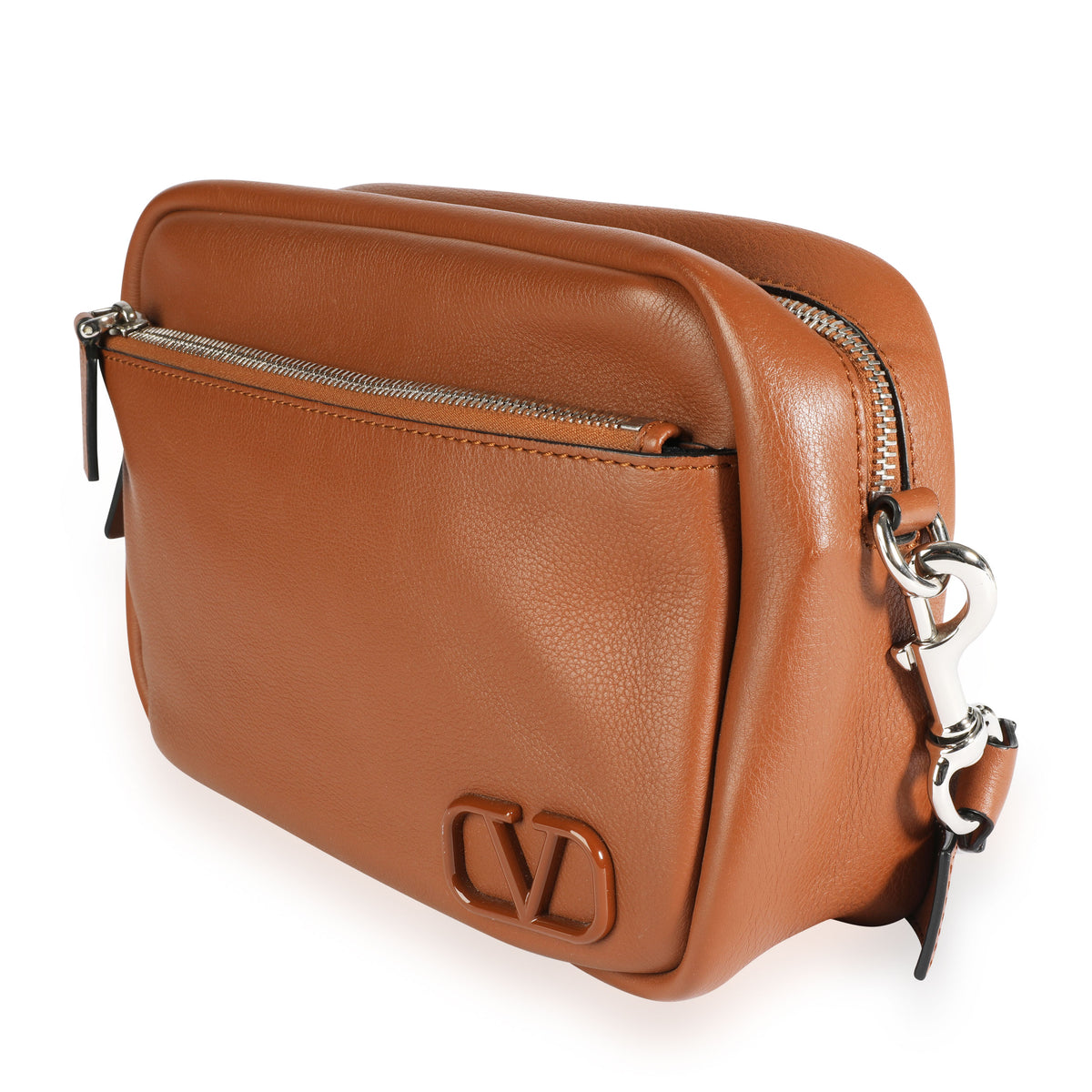 Valentino Brown Leather VLogo Small Messenger Bag