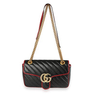 Gucci Black Vintage Effect Matelassé Leather GG Marmont Small Shoulder Bag