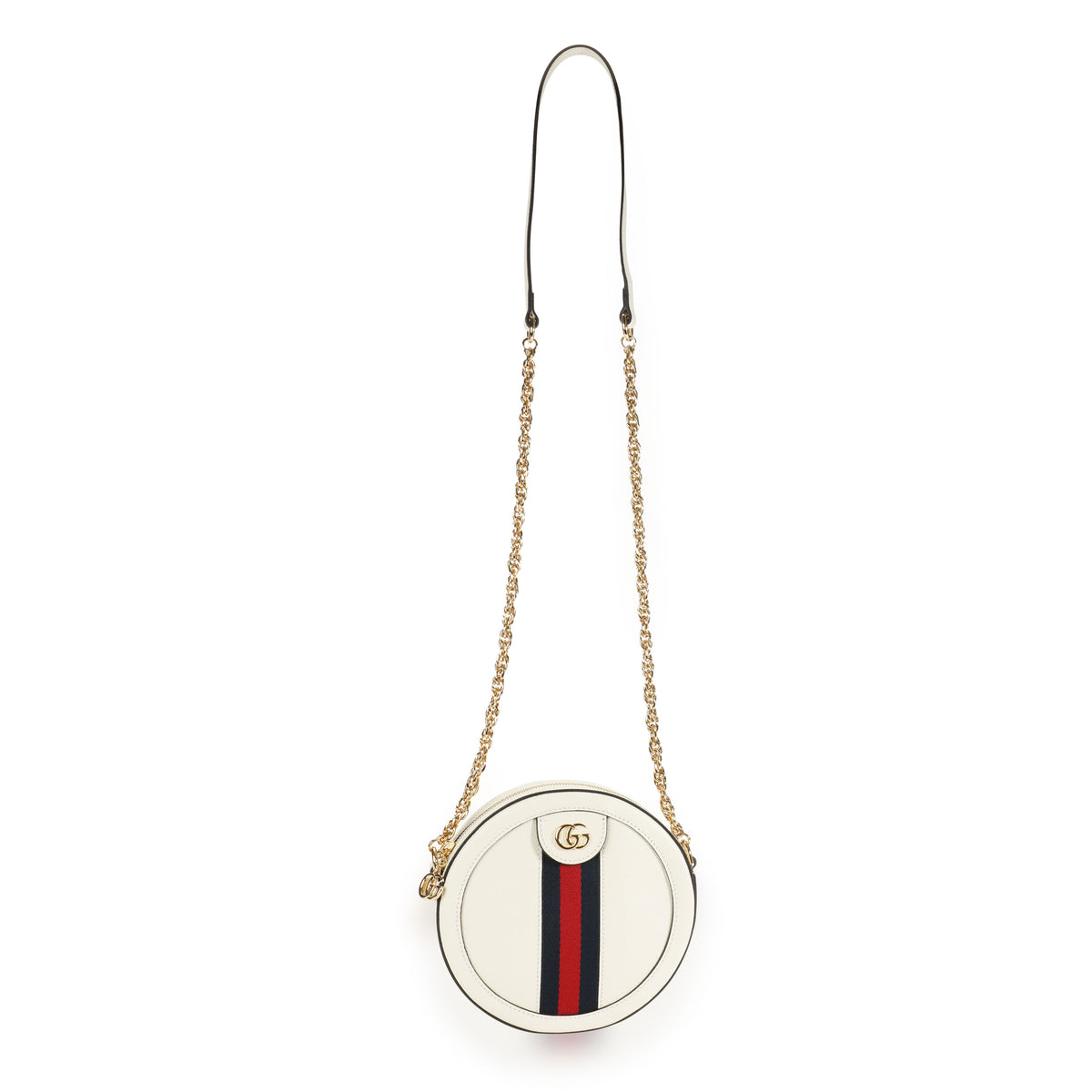 Gucci White Leather & Web Round Ophidia Mini Bag