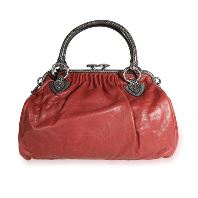 Marc Jacobs Red Leather & Gray Snakeskin Stam Bag