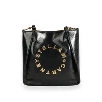 Stella McCartney Black Vegan Patent Logo Messenger Bag