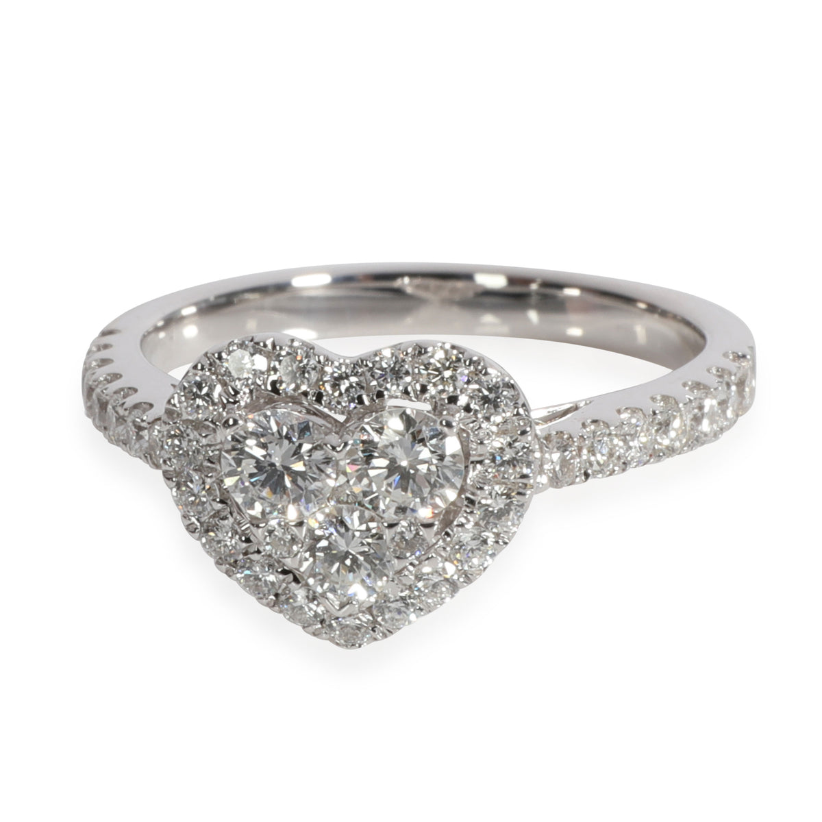 Diamond Heart Shaped  Ring in 18K White Gold 0.73 CTW